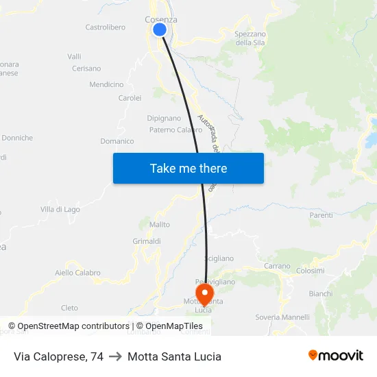 Caloprese Street, 74 to Motta Santa Lucia map