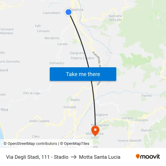 Via Degli Stadi, 111 - Stadium to Motta Santa Lucia map