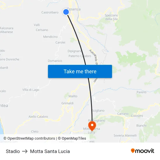 Stadium to Motta Santa Lucia map