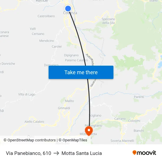 Via Panebianco, 610 to Motta Santa Lucia map