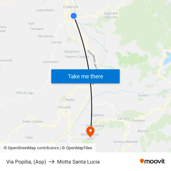 Via Popilia, (Asp) to Motta Santa Lucia map