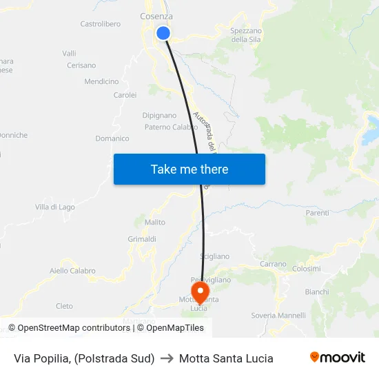 Via Popilia, (Highway Police South) to Motta Santa Lucia map