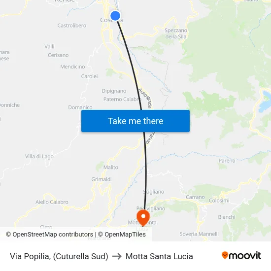 Via Popilia, (South Cuturella) to Motta Santa Lucia map