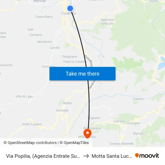 Via Popilia, (Revenue Agency South) to Motta Santa Lucia map