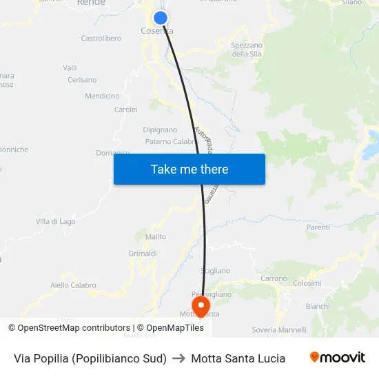 Popilia Street (South Popilibianco) to Motta Santa Lucia map