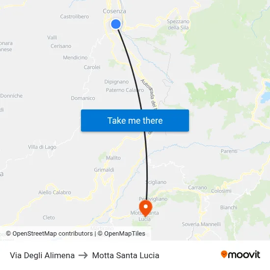 Via Degli Alimena to Motta Santa Lucia map