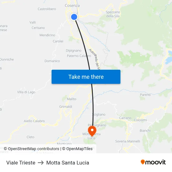 Trieste Avenue to Motta Santa Lucia map