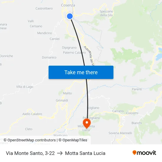 Via Monte Santo, 3-22 to Motta Santa Lucia map