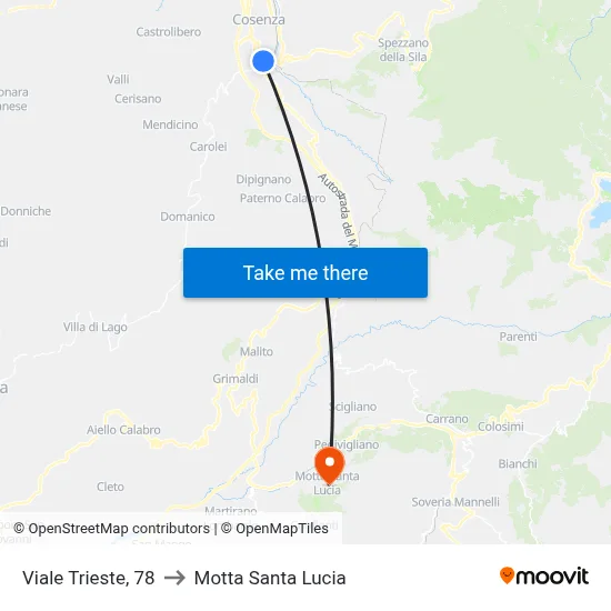 Trieste Avenue, 78 to Motta Santa Lucia map