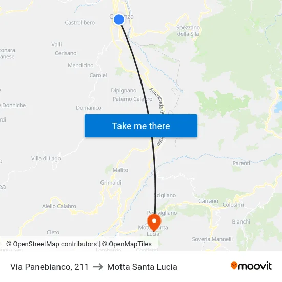 Via Panebianco, 211 to Motta Santa Lucia map