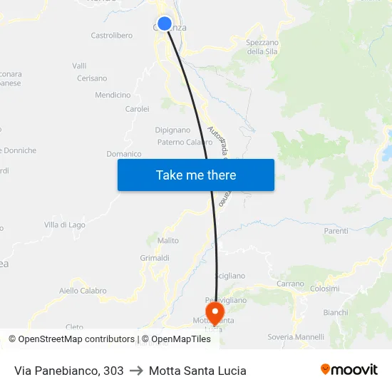 Via Panebianco, 303 to Motta Santa Lucia map