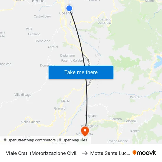 Crati Avenue (Motor Vehicle Department) to Motta Santa Lucia map