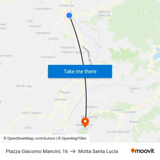 Giacomo Mancini Square, 16 to Motta Santa Lucia map