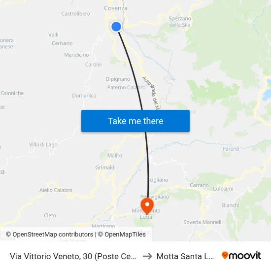 Vittorio Veneto Street, 30 (Central Post Office) to Motta Santa Lucia map