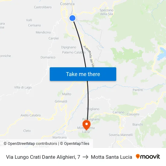 Via Lungo Crati Dante Alighieri, 7 to Motta Santa Lucia map