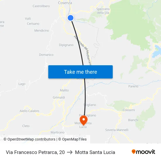 Francesco Petrarca Street, 20 to Motta Santa Lucia map