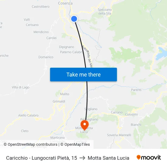 Caricchio - Lungocrati Pietà, 15 to Motta Santa Lucia map