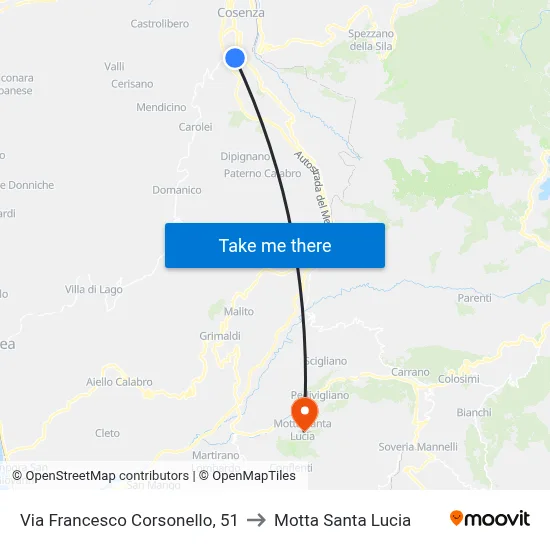 Francesco Corsonello Street, 51 to Motta Santa Lucia map