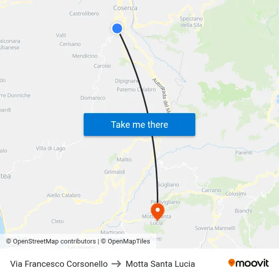 Francesco Corsonello Street to Motta Santa Lucia map