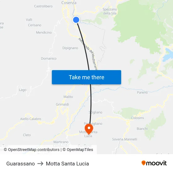 Guarassano to Motta Santa Lucia map