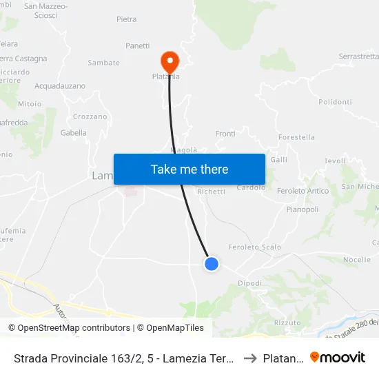 Provincial Road 163/2, 5 - Lamezia Terme to Platania map