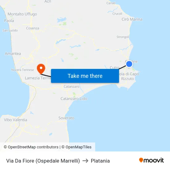 Da Fiore Street (Marrelli Hospital) to Platania map