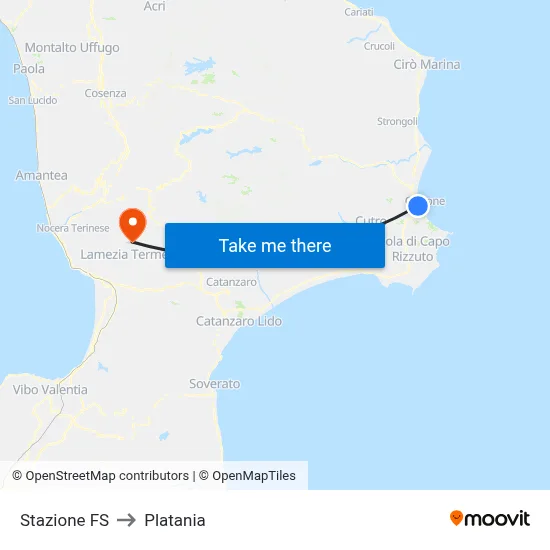 Railway Station to Platania map