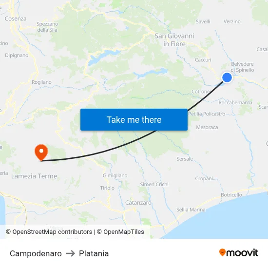 Campodenaro to Platania map