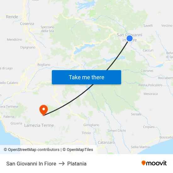 San Giovanni In Fiore to Platania map