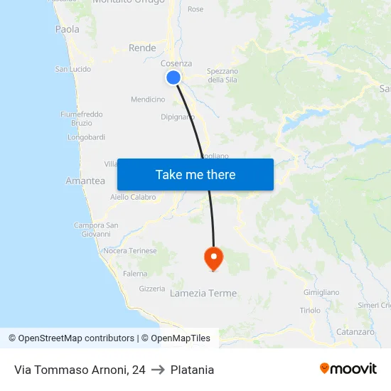 Via Tommaso Arnoni, 24 to Platania map