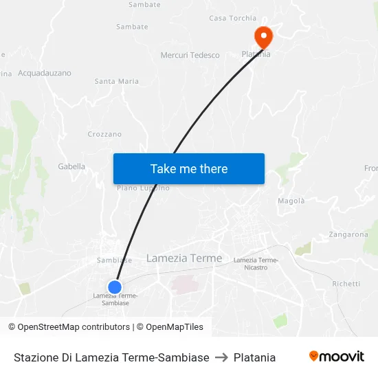 Lamezia Terme-Sambiase Station to Platania map