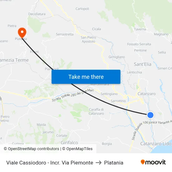Viale Cassiodoro - Via Piemonte Intersection to Platania map