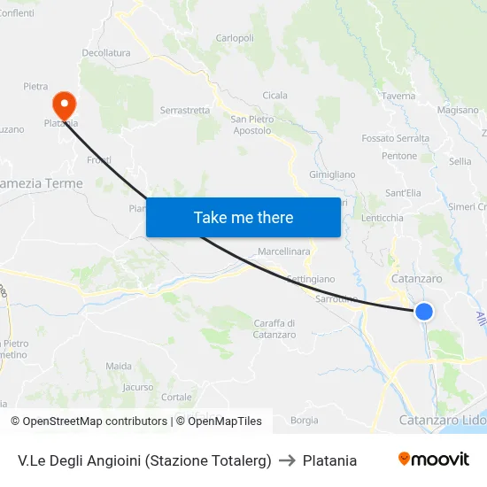 Angioini Avenue (Totalerg Station) to Platania map