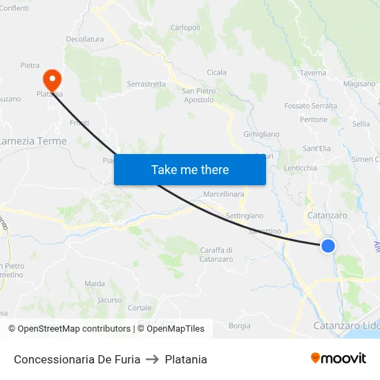 De Furia Dealership to Platania map