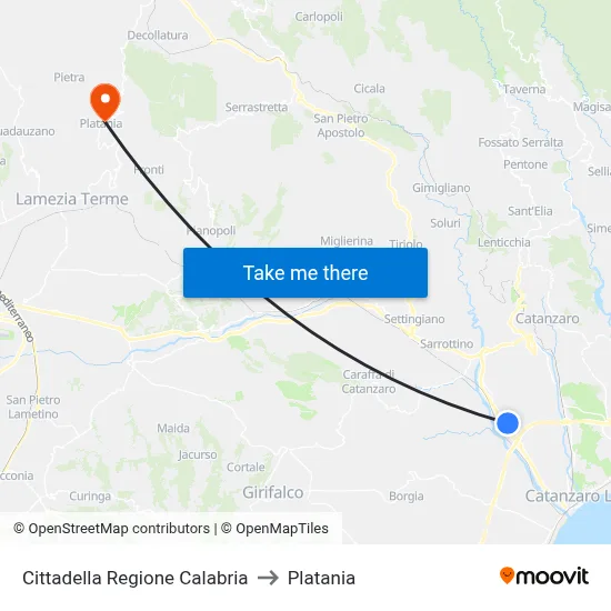 Calabria Region Citadel to Platania map