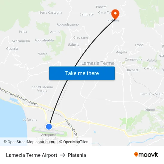 Lamezia Terme Airport to Platania map