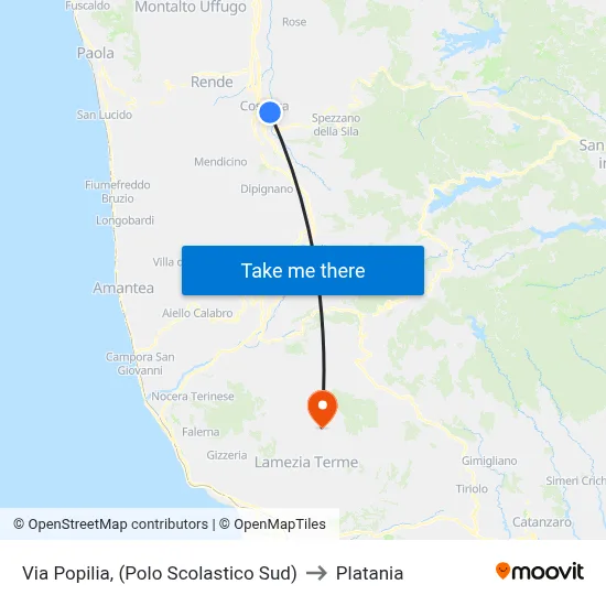 Via Popilia, (South School Complex) to Platania map