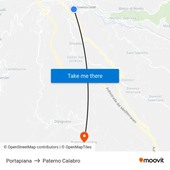 Portapiana to Paterno Calabro map