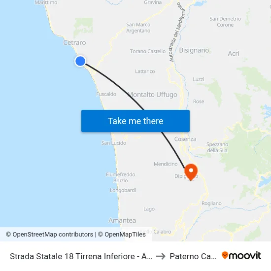 State Road 18 Tirrena Inferiore - Acquappesa to Paterno Calabro map