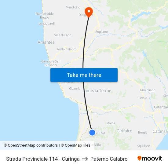 Provincial Road 114 - Curinga to Paterno Calabro map