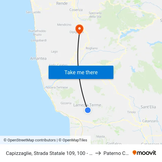 Capizzaglie, Strada Statale 109, 100 - Lamezia Terme to Paterno Calabro map