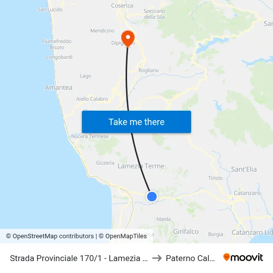Provincial Road 170/1 - Lamezia Terme to Paterno Calabro map
