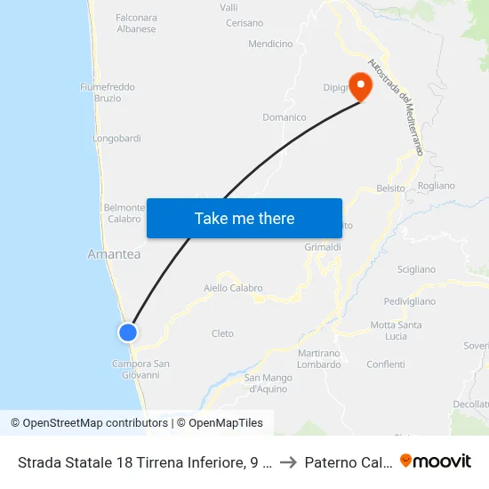 State Road 18 Lower Tyrrhenian, 9 - Amantea to Paterno Calabro map