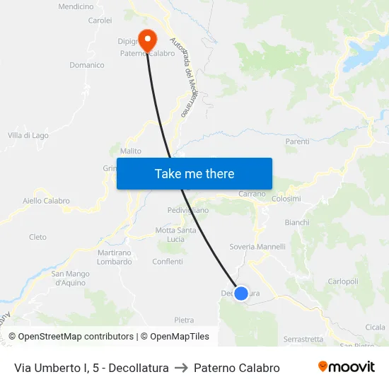 Via Umberto I, 5 - Decollatura to Paterno Calabro map