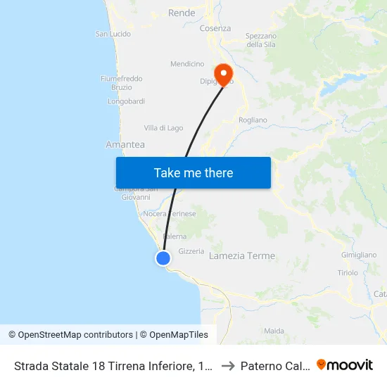 State Road 18 Tyrrhenian Lower, 10 - Falerna to Paterno Calabro map