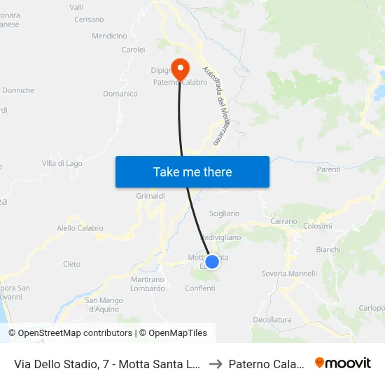 Via Dello Stadio, 7 - Motta Santa Lucia to Paterno Calabro map