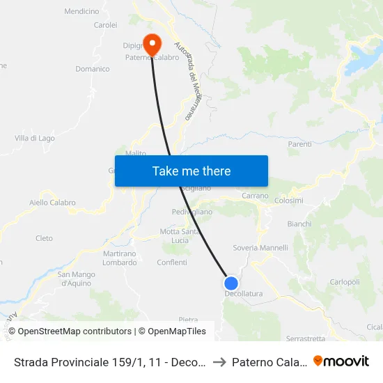 Provincial Road 159/1, 11 - Decollatura to Paterno Calabro map
