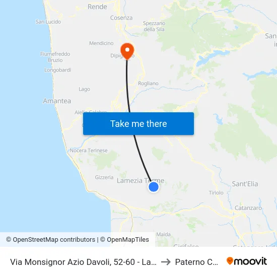 Via Monsignor Azio Davoli, 52-60 - Lamezia Terme to Paterno Calabro map