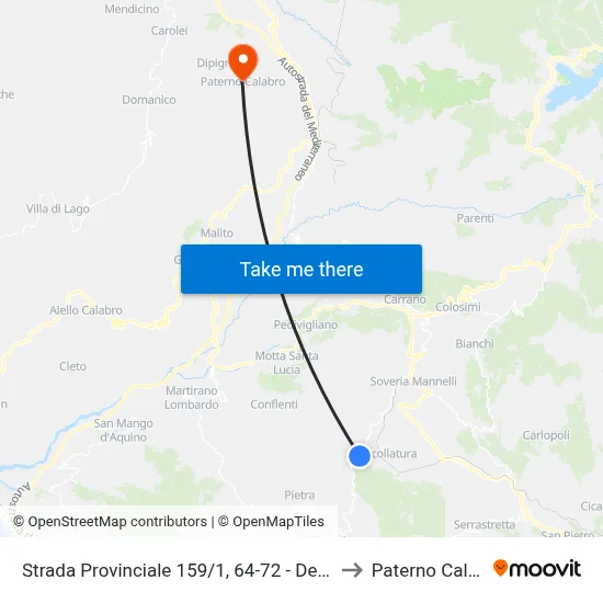 Provincial Road 159/1, 64-72 - Decollatura to Paterno Calabro map