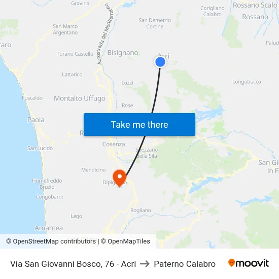Via San Giovanni Bosco, 76 - Acri to Paterno Calabro map